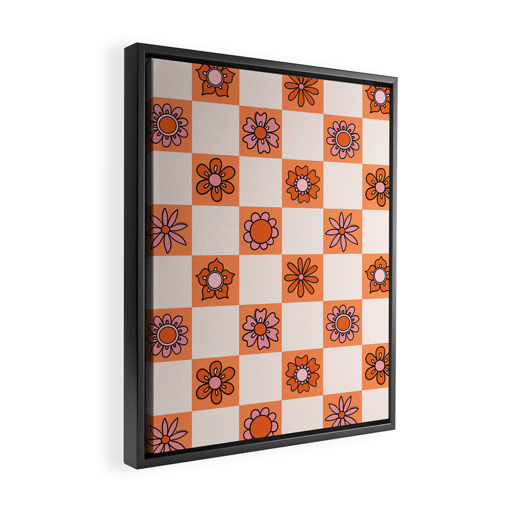 Fall Flower Checkered Print in Peach Framed Canvas Print Gallery Image 2