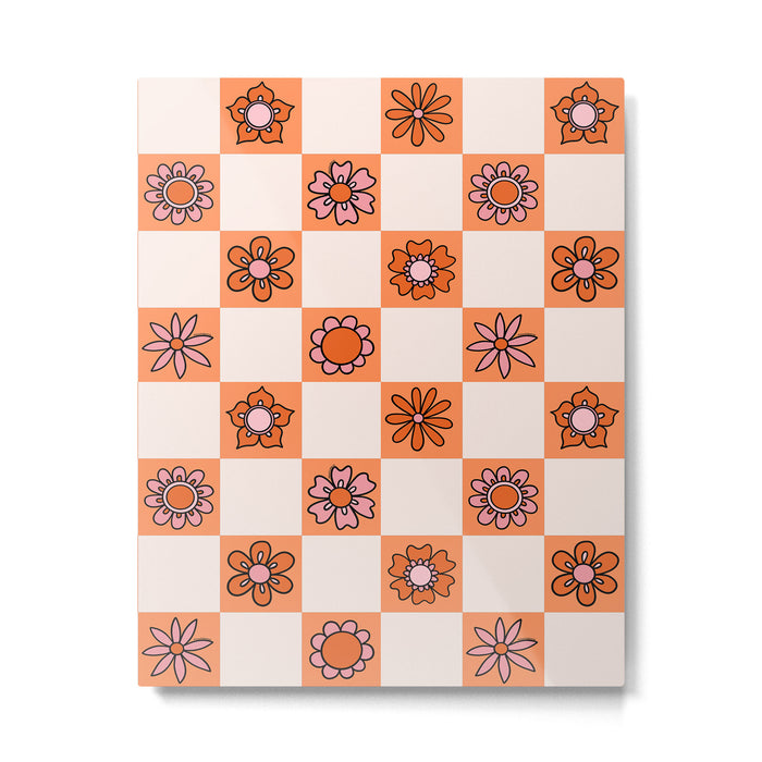 Fall Flower Checkered Print in Peach Metal Print Gallery Image 1