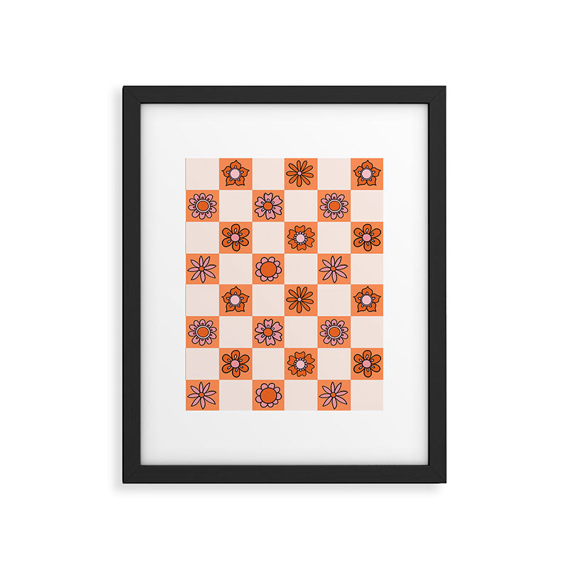 Fall Flower Checkered Print in Peach Framed Art Print Gallery Image 6