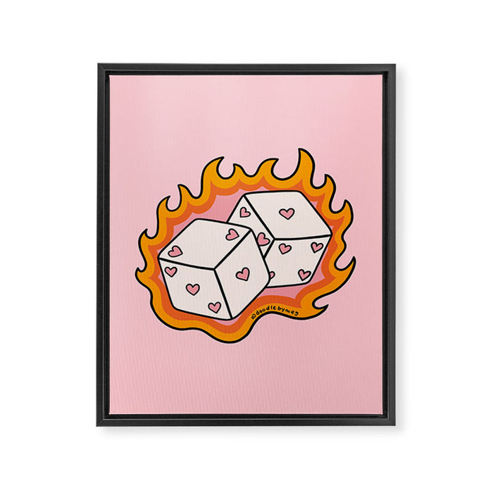Flame Dice Framed Canvas Print Gallery Image 1
