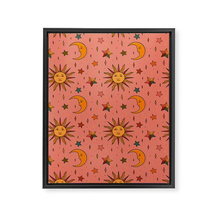 Folk Moon and Star Print Framed Canvas Print Gallery Image 1