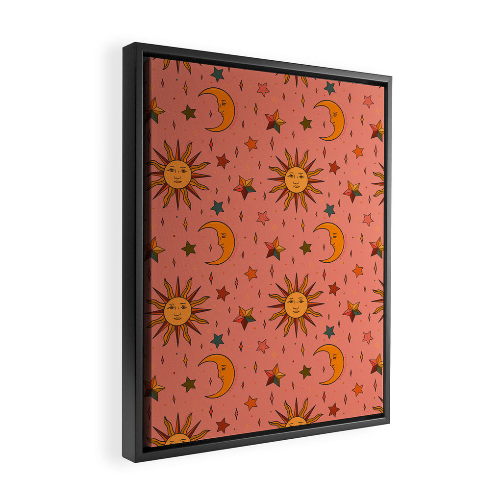 Folk Moon and Star Print Framed Canvas Print Gallery Image 2