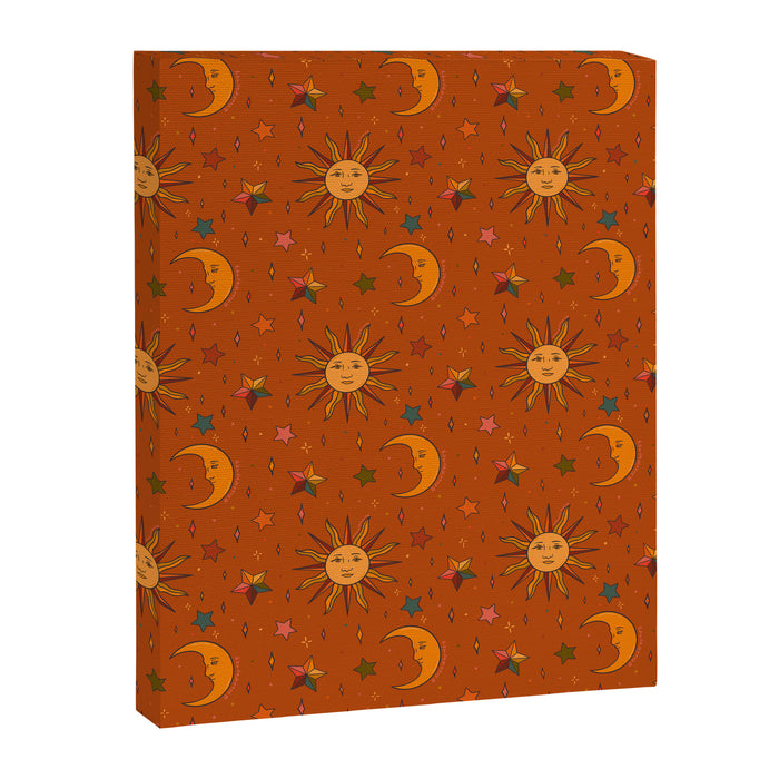 Folk Moon and Star Print in Orange Canvas Print Gallery Image 1