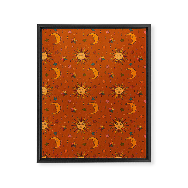 Folk Moon and Star Print in Orange Framed Canvas Print Gallery Image 8