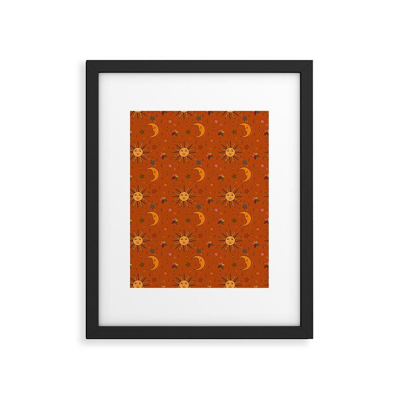 Folk Moon and Star Print in Orange Framed Art Print Gallery Image 6