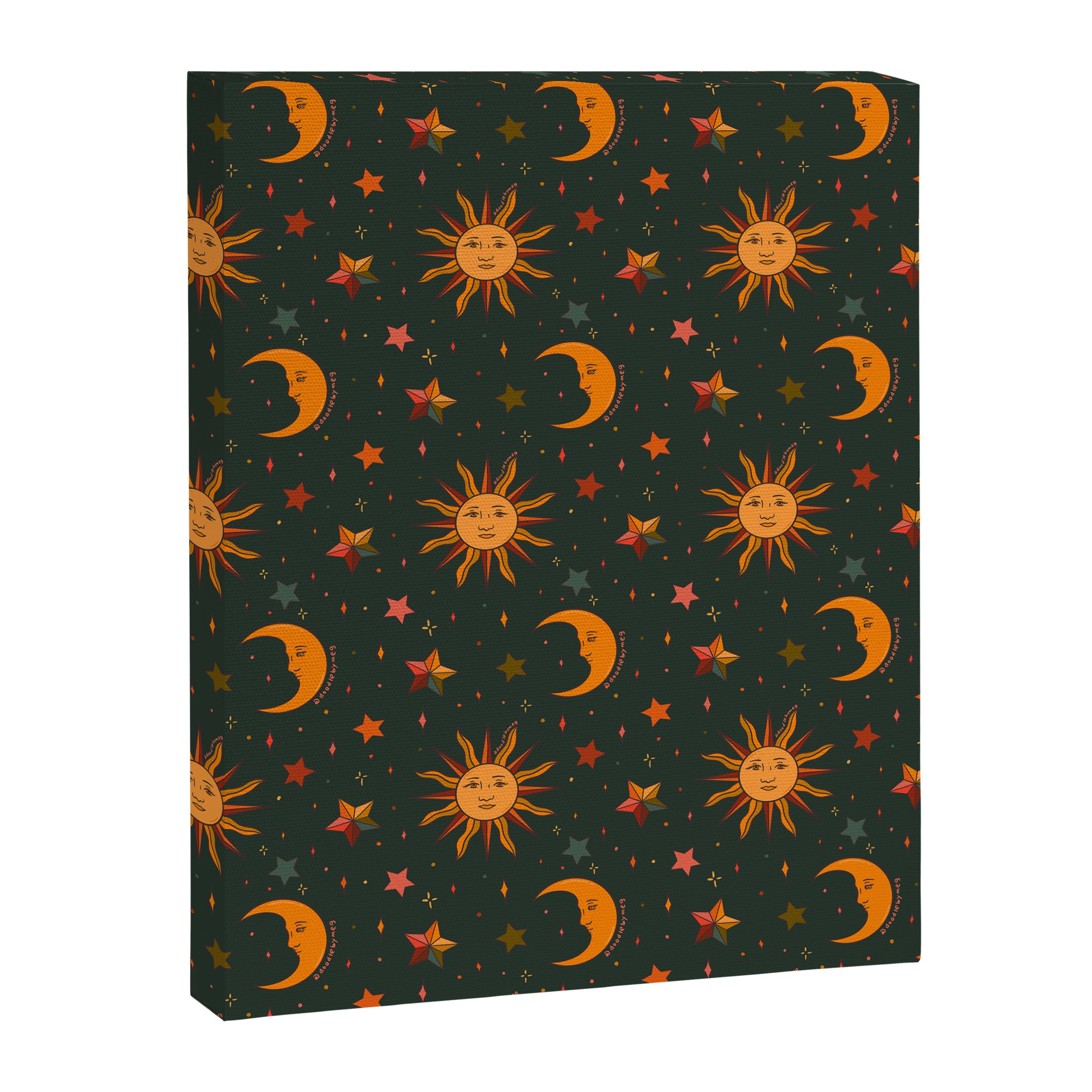 Folk Moon and Star Print in Teal Canvas Print Gallery Image 8