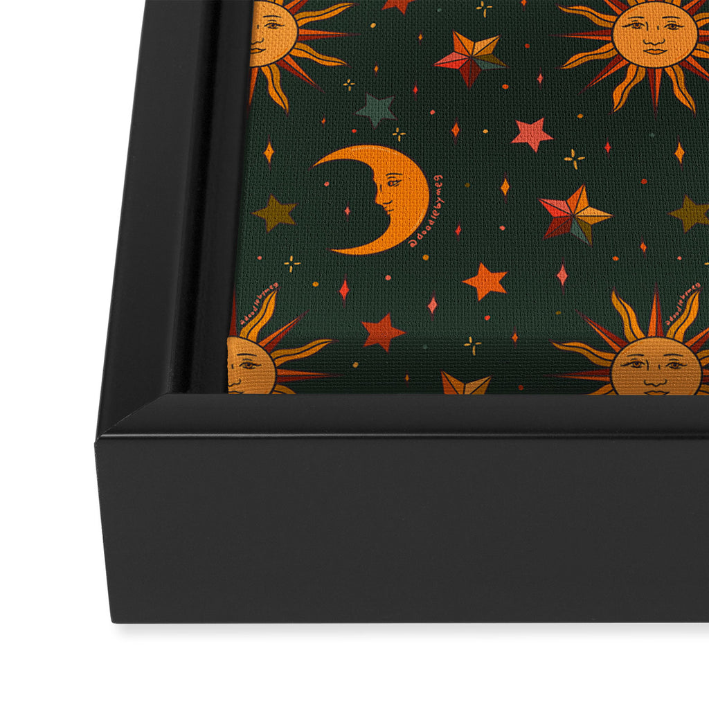 Folk Moon and Star Print in Teal Framed Canvas Print Gallery Image 3