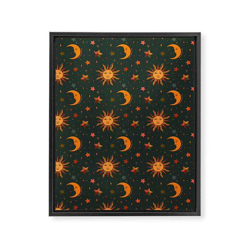 Folk Moon and Star Print in Teal Framed Canvas Print Gallery Image 8