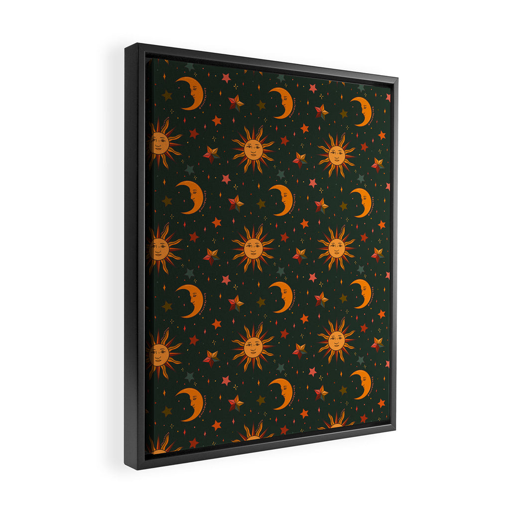 Folk Moon and Star Print in Teal Framed Canvas Print Gallery Image 2