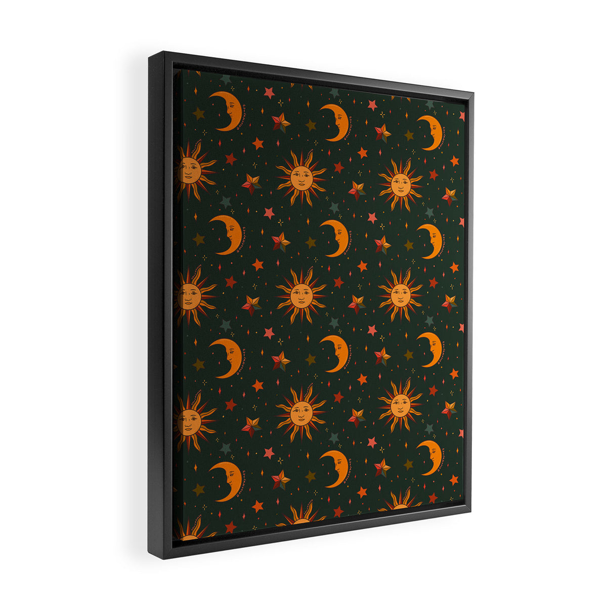 Folk Moon and Star Print in Teal Framed Canvas Print Gallery Image 2