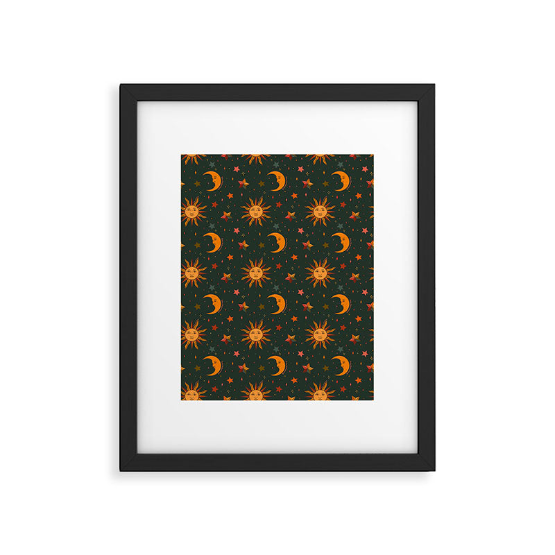 Folk Moon and Star Print in Teal Framed Art Print Gallery Image 4