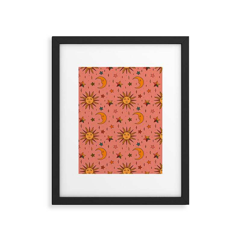 Folk Moon and Star Print Framed Art Print Gallery Image 6