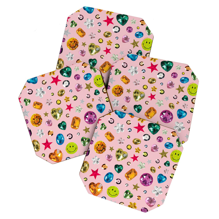 Gem Print in Pink Coaster Gallery Image 1