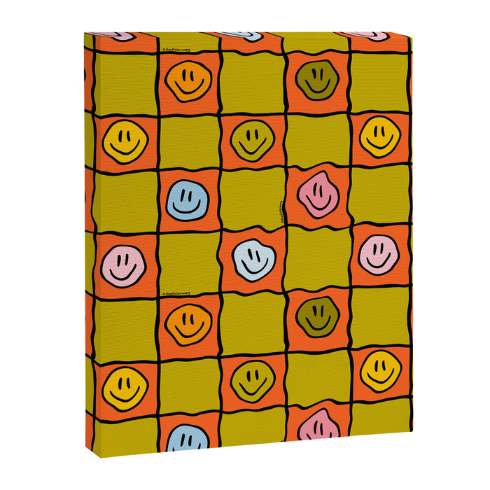 Green Happy Face Checkered Print Canvas Print Gallery Image 1