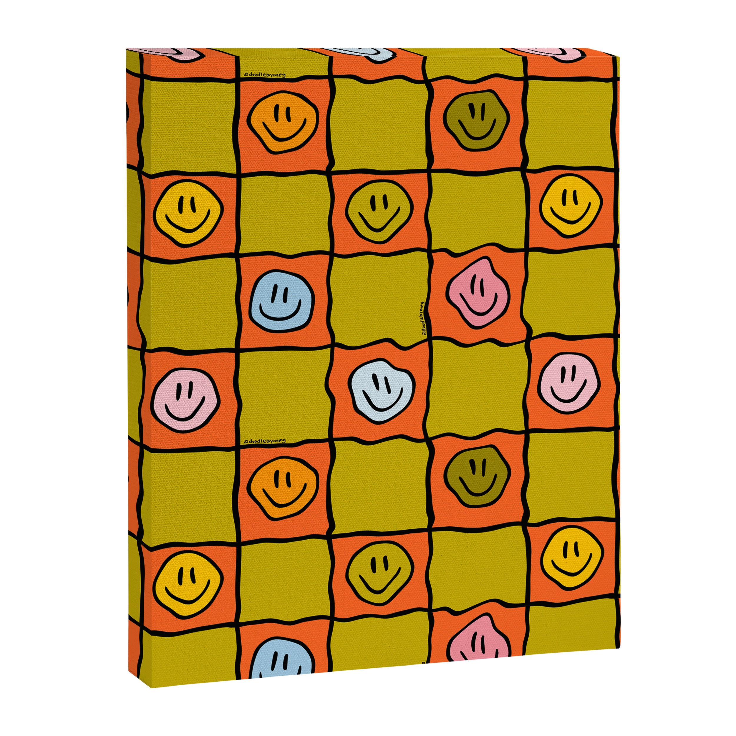 Green Happy Face Checkered Print Canvas Print Gallery Image 8