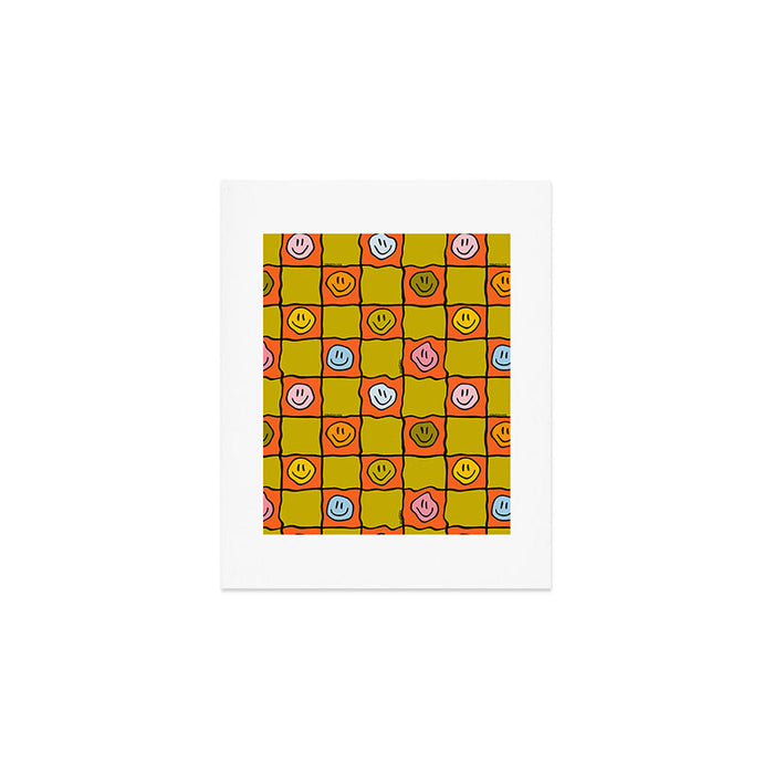Green Happy Face Checkered Print Art Print Gallery Image 1