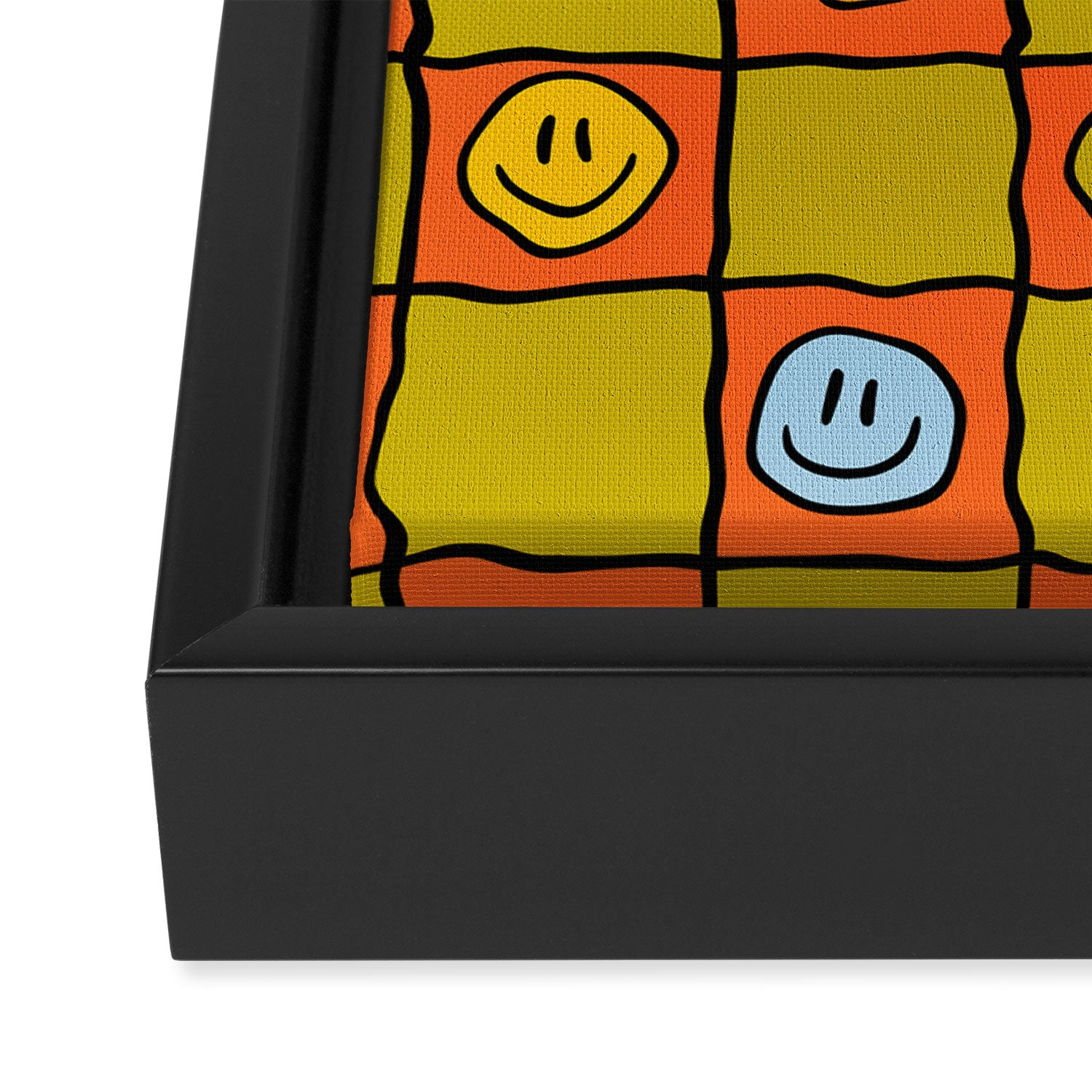 Green Happy Face Checkered Print Framed Canvas Print Gallery Image 3