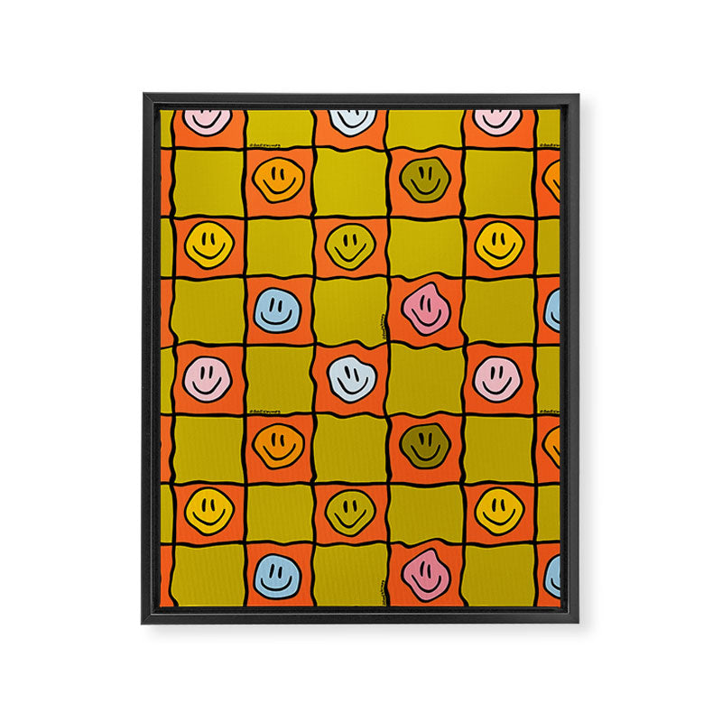 Green Happy Face Checkered Print Framed Canvas Print Gallery Image 8