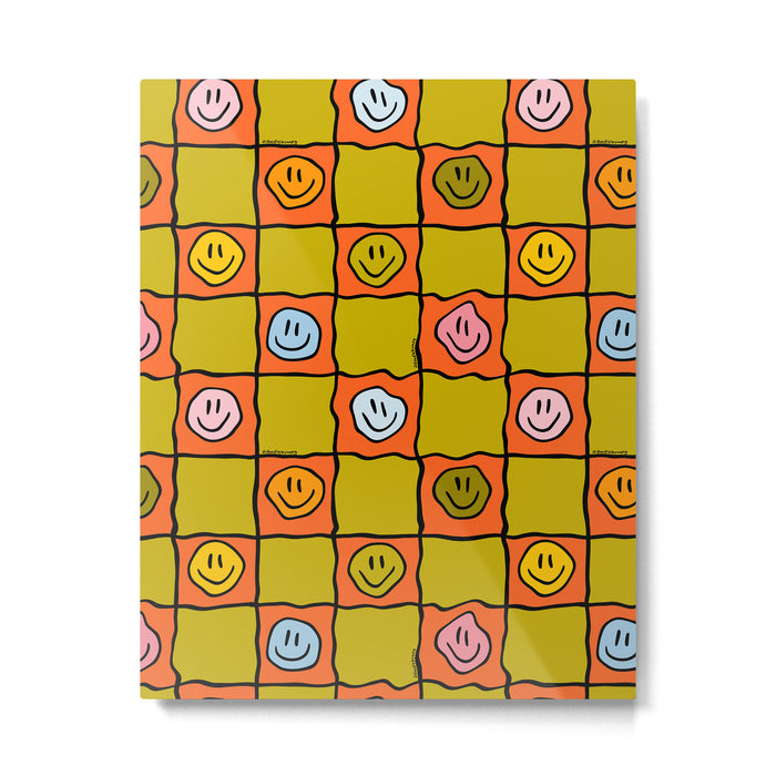 Green Happy Face Checkered Print Metal Print Gallery Image 1