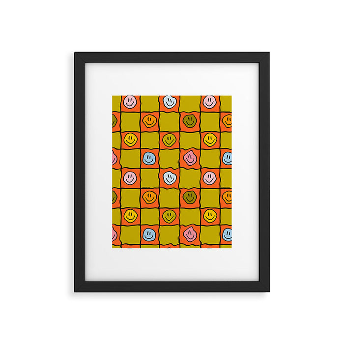 Green Happy Face Checkered Print Framed Art Print Gallery Image 1