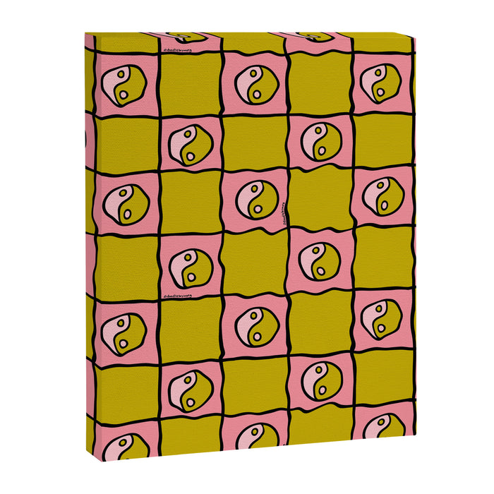 Green Ying Yang Checkered Print Canvas Print Gallery Image 1