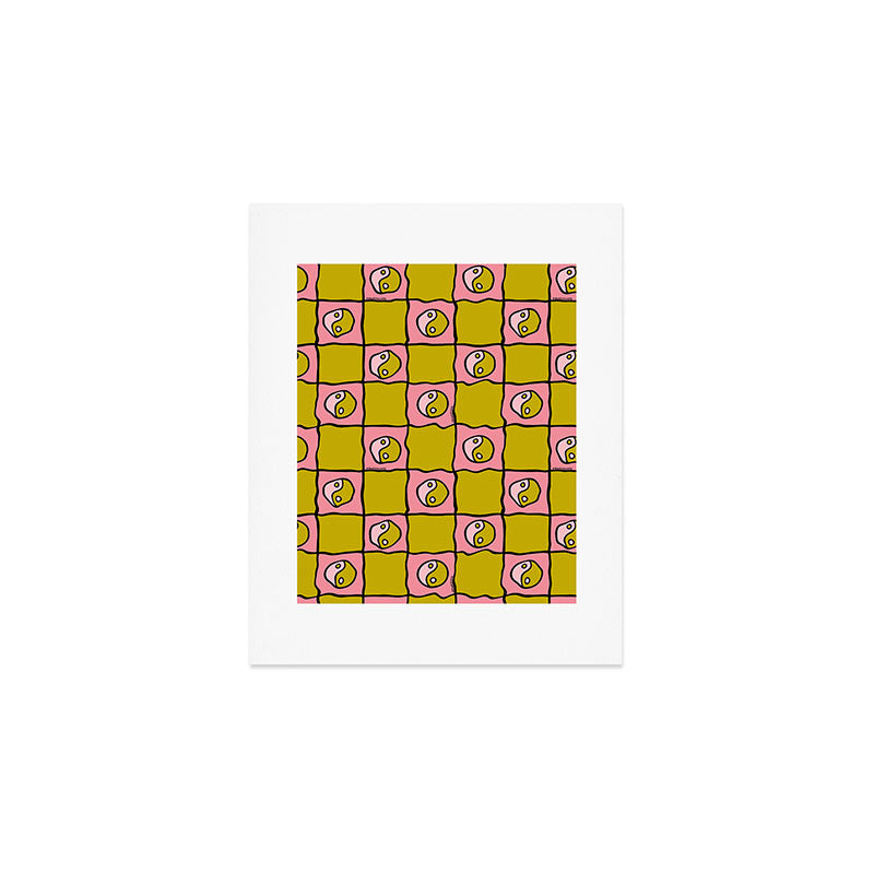 Green Ying Yang Checkered Print Art Print Gallery Image 1