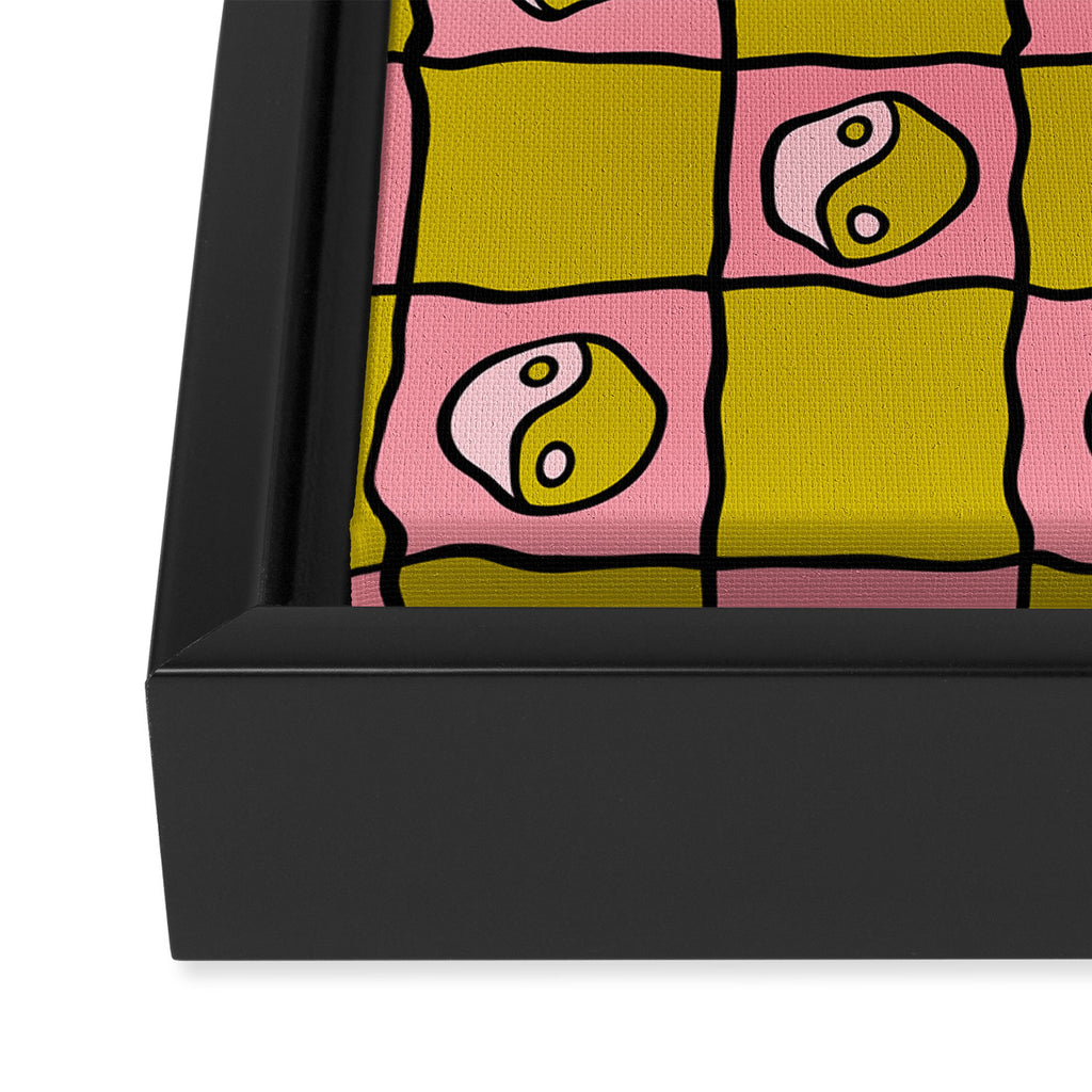 Green Ying Yang Checkered Print Framed Canvas Print Gallery Image 3