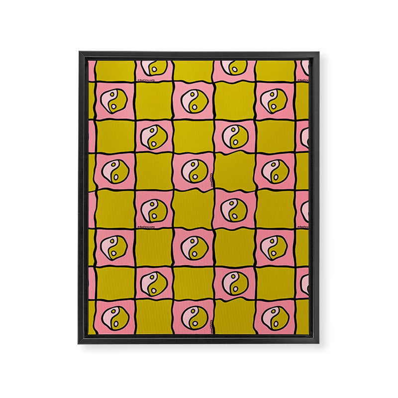 Green Ying Yang Checkered Print Framed Canvas Print Gallery Image 8