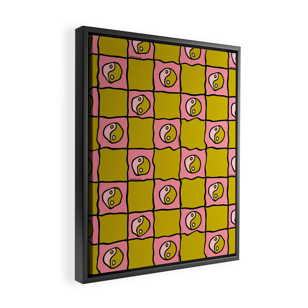 Green Ying Yang Checkered Print Framed Canvas Print Gallery Image 2