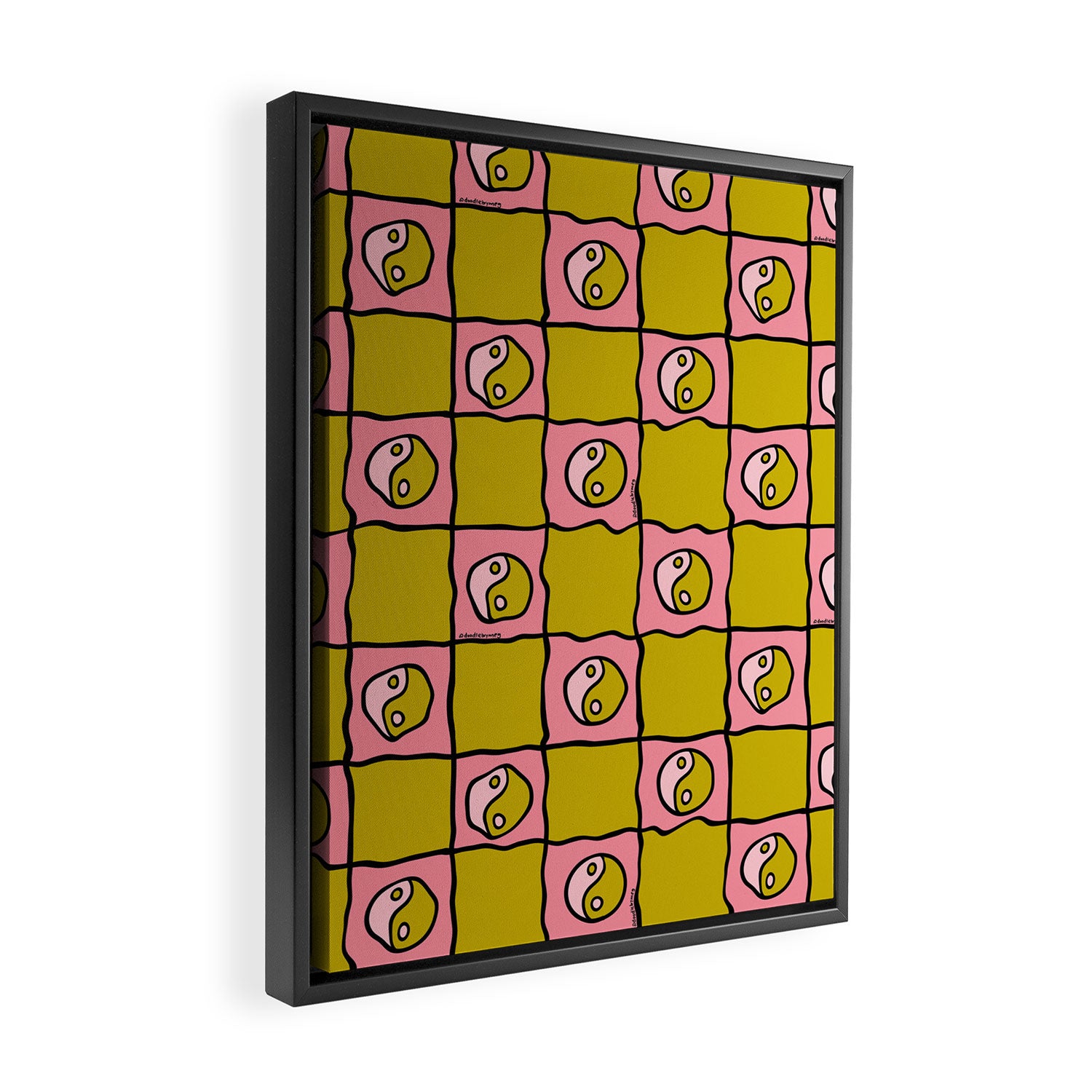 Green Ying Yang Checkered Print Framed Canvas Print Gallery Image 2