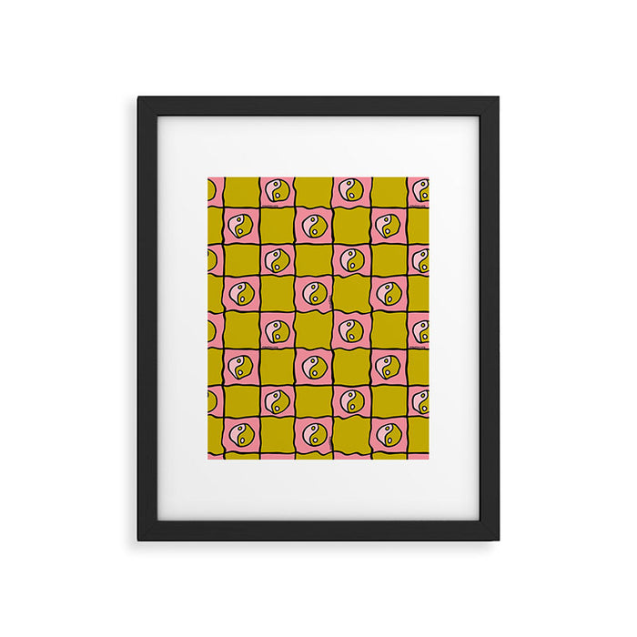 Green Ying Yang Checkered Print Framed Art Print Gallery Image 1