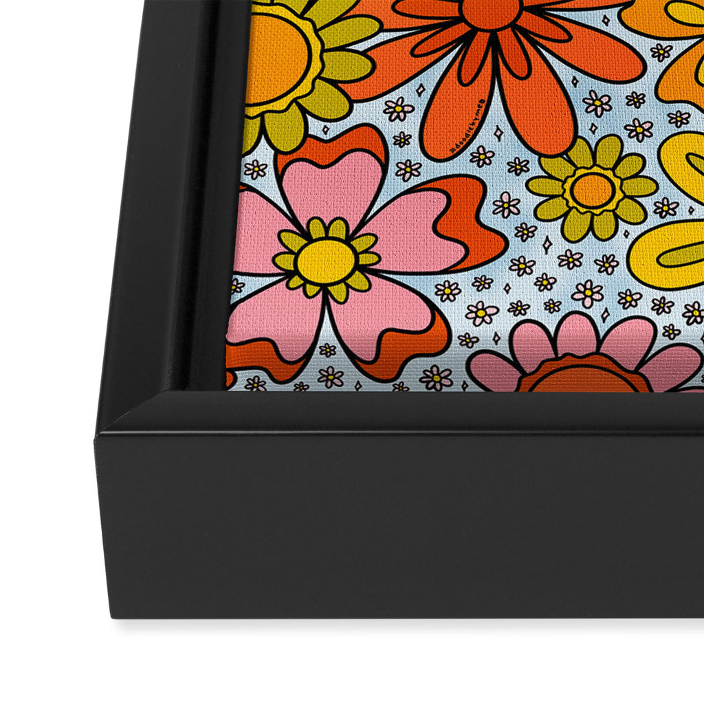 Groovy Flowers in Blue Framed Canvas Print Gallery Image 3