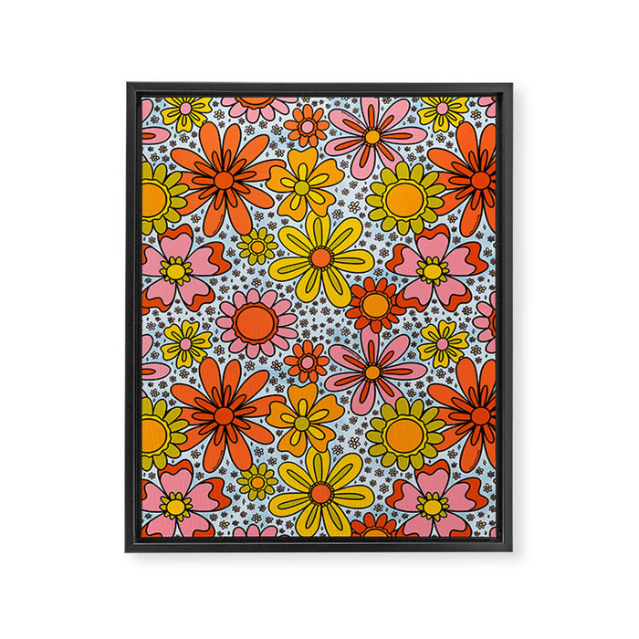 Groovy Flowers in Blue Framed Canvas Print Gallery Image 1