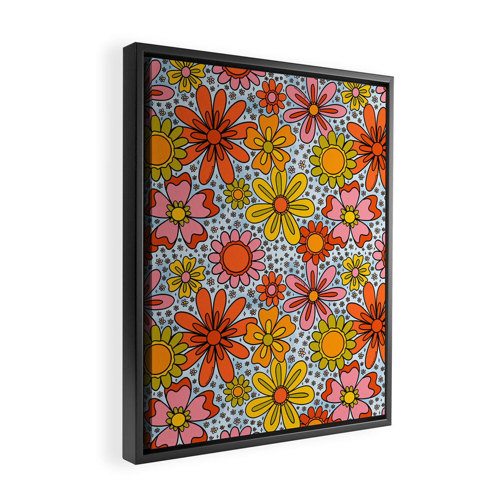 Groovy Flowers in Blue Framed Canvas Print Gallery Image 2
