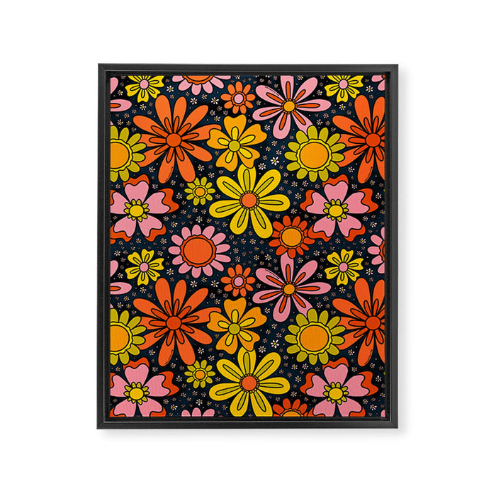 Groovy Flowers in Navy Framed Canvas Print Gallery Image 1
