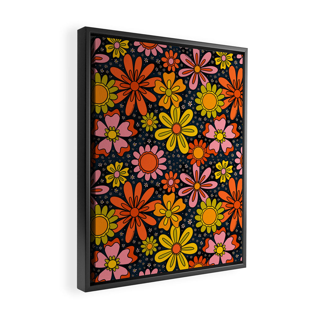 Groovy Flowers in Navy Framed Canvas Print Gallery Image 2