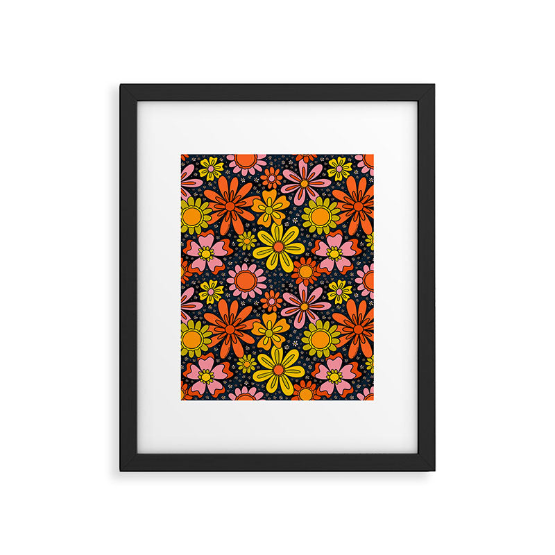 Groovy Flowers in Navy Framed Art Print Gallery Image 6