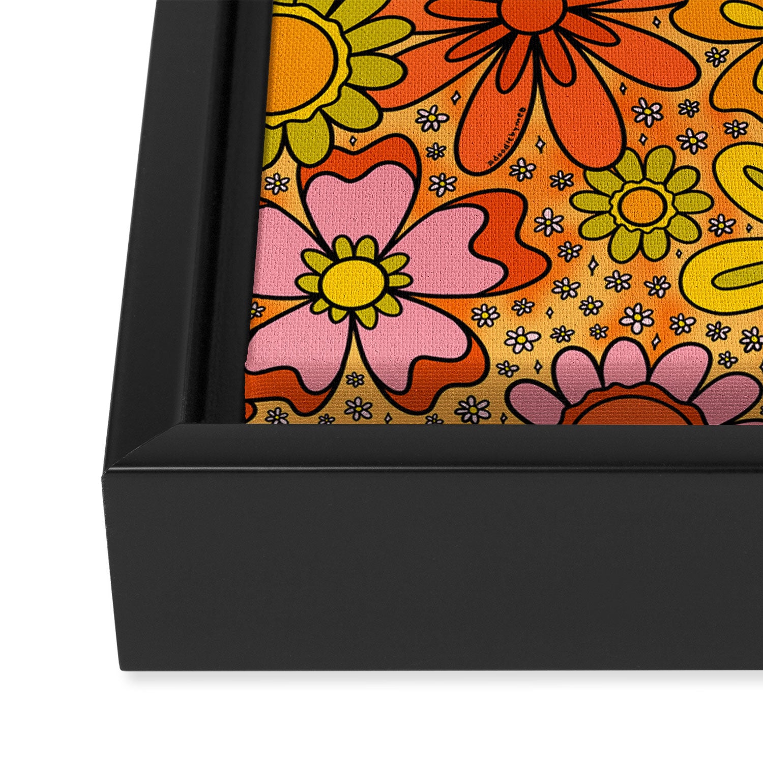 Groovy Flowers in Orange Framed Canvas Print Gallery Image 3
