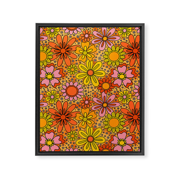 Groovy Flowers in Orange Framed Canvas Print Gallery Image 1