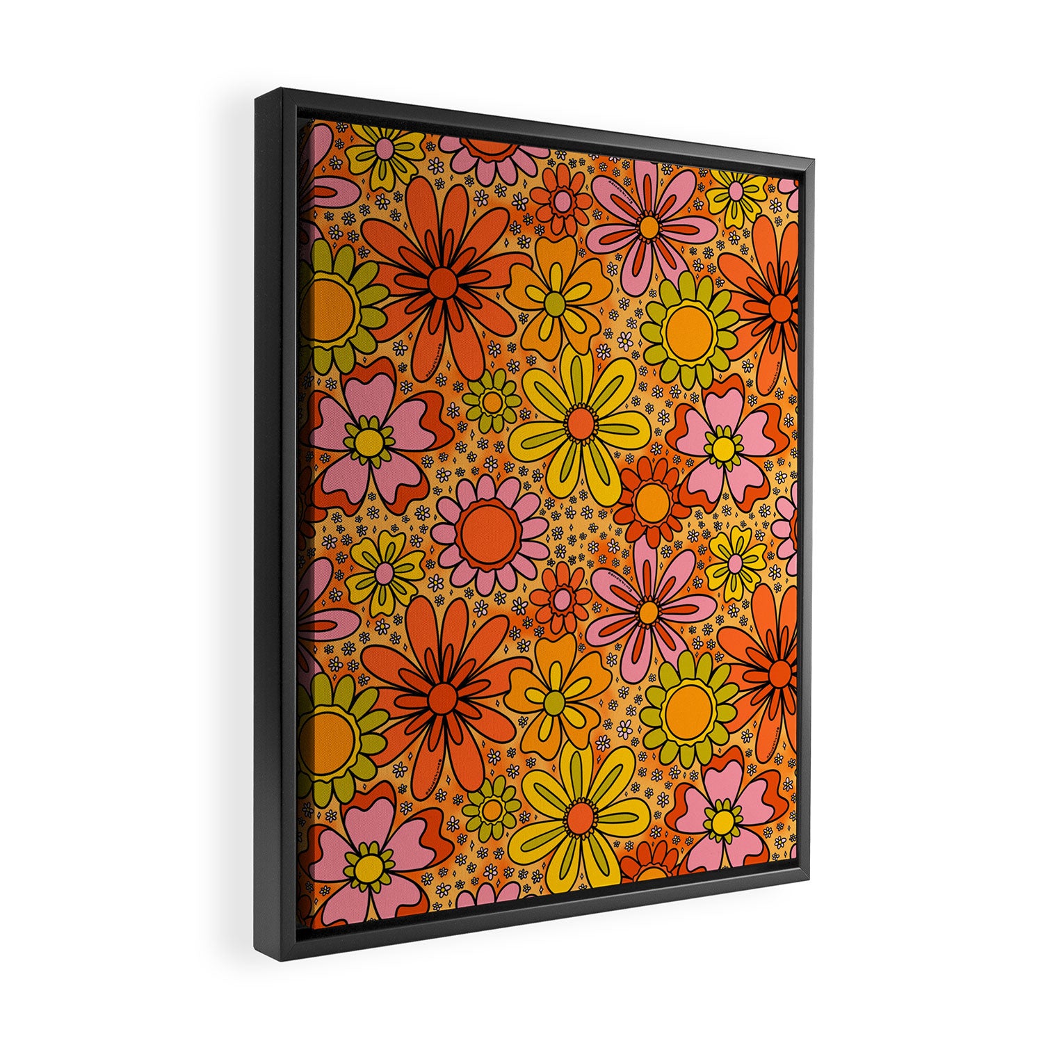 Groovy Flowers in Orange Framed Canvas Print Gallery Image 2