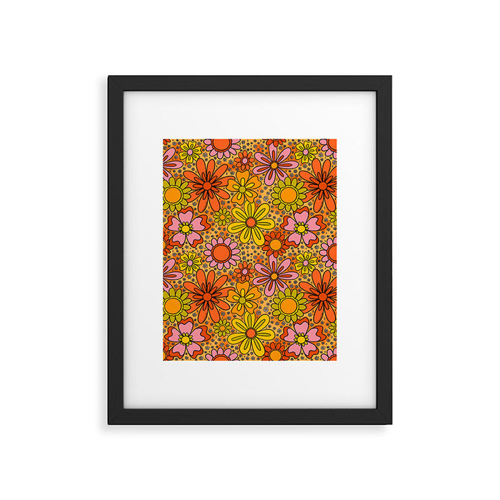 Groovy Flowers in Orange Framed Art Print Gallery Image 1