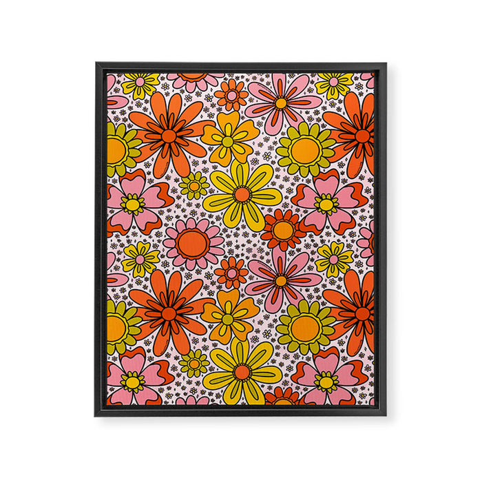 Groovy Flowers in Pink Framed Canvas Print Gallery Image 1