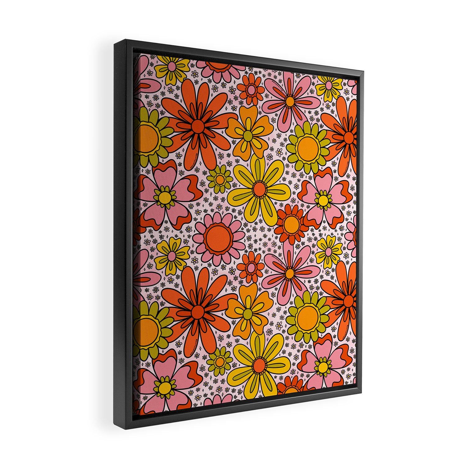 Groovy Flowers in Pink Framed Canvas Print Gallery Image 2