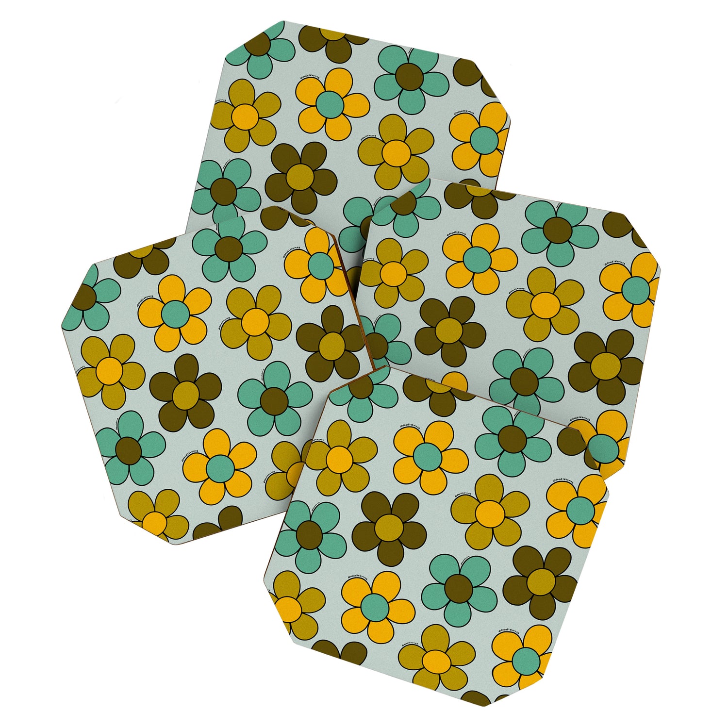 Groovy Flowers Print in Blue Coaster Gallery Image 1