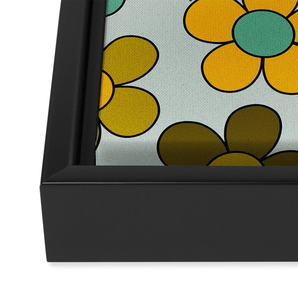 Groovy Flowers Print in Blue Framed Canvas Print Gallery Image 3