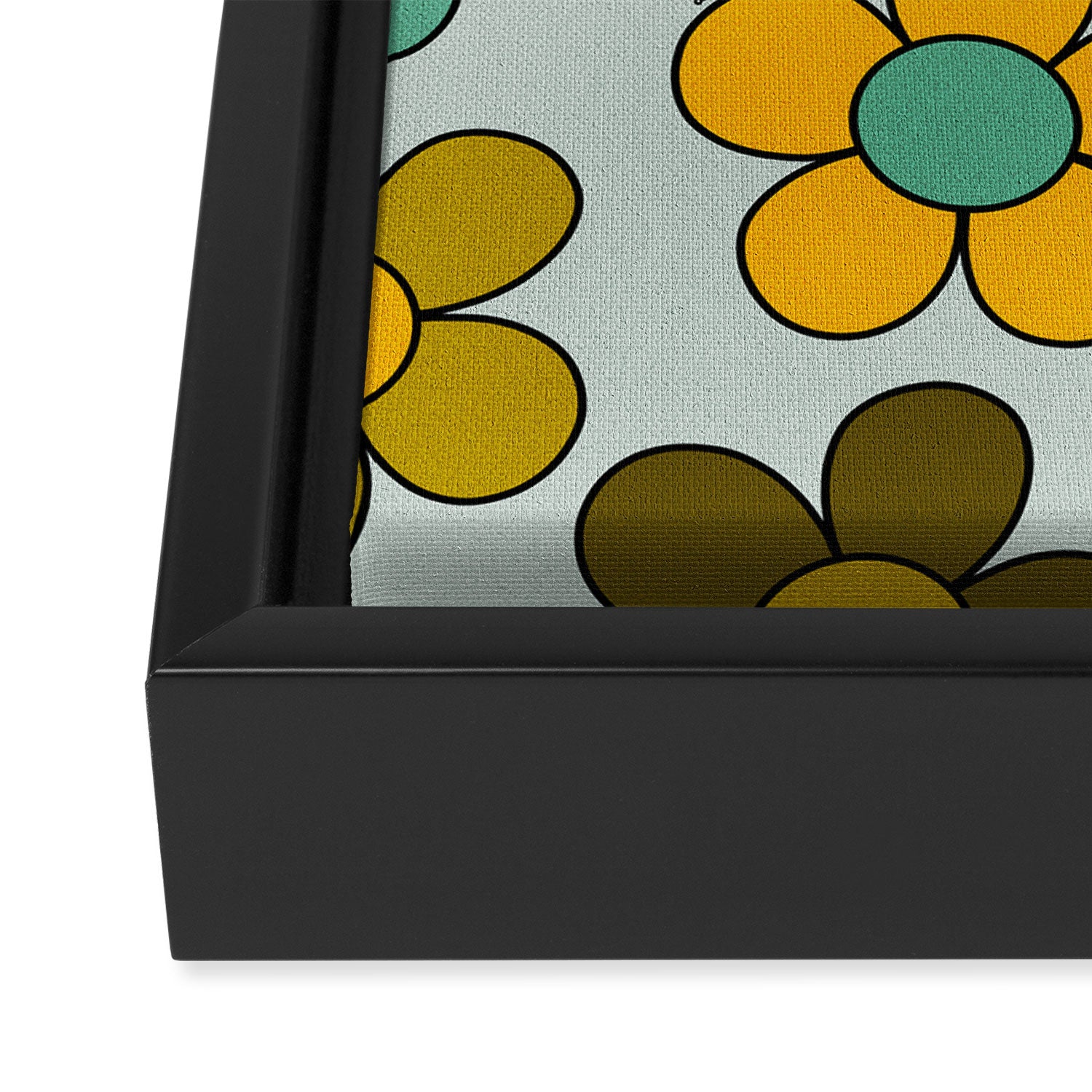 Groovy Flowers Print in Blue Framed Canvas Print Gallery Image 3
