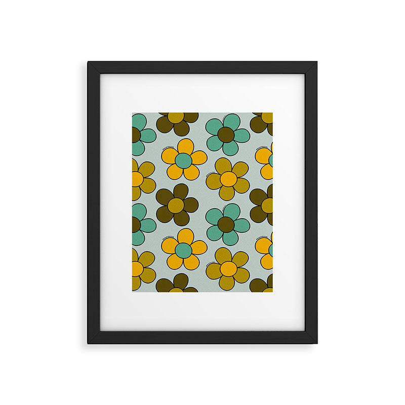 Groovy Flowers Print in Blue Framed Art Print Gallery Image 6