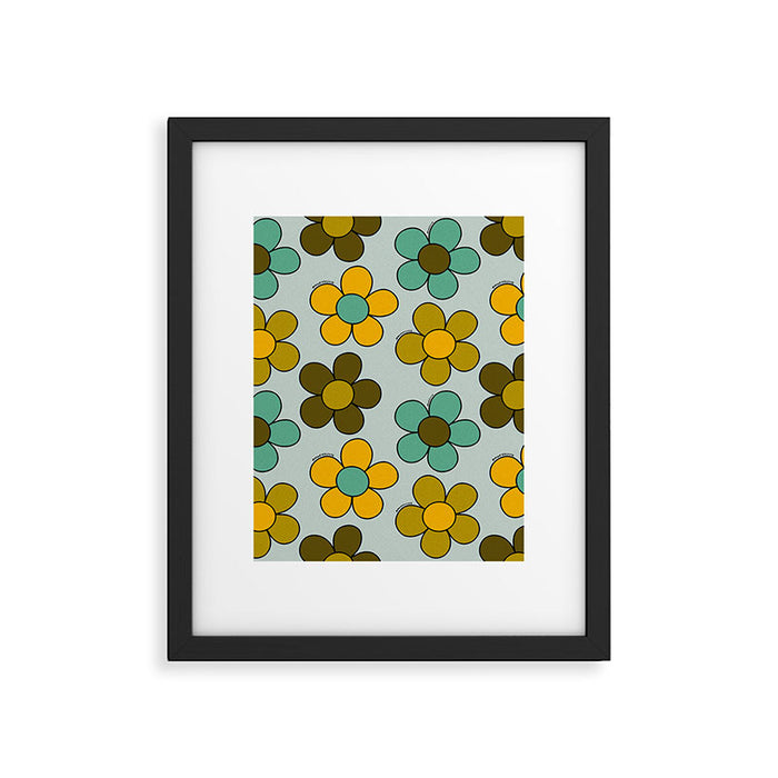 Groovy Flowers Print in Blue Framed Art Print Gallery Image 1