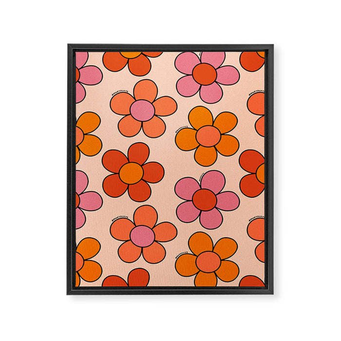 Groovy Flowers Print in Pink Framed Canvas Print Gallery Image 1