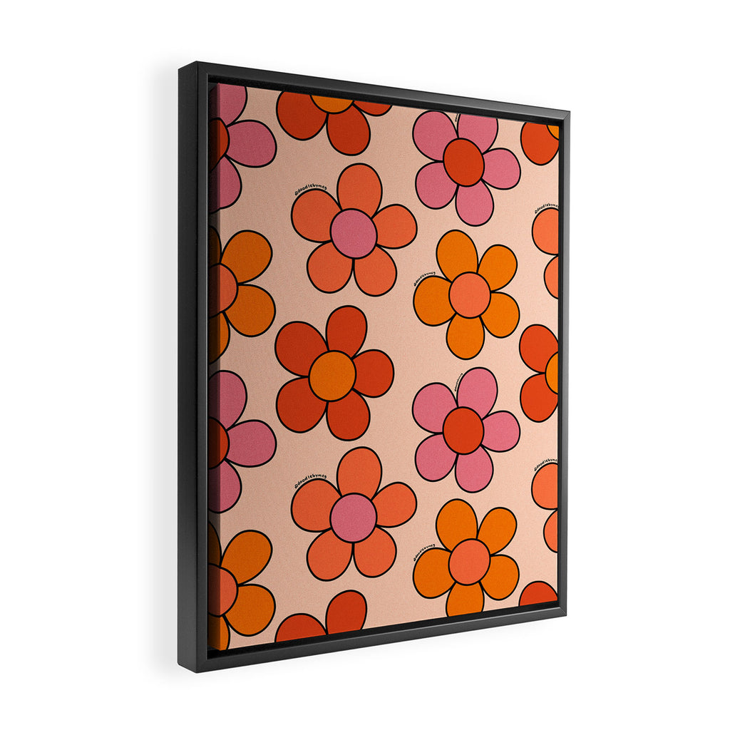 Groovy Flowers Print in Pink Framed Canvas Print Gallery Image 2